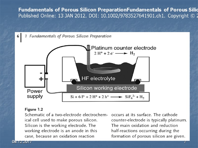 08.12.2017 7 Fundamentals of Porous Silicon PreparationFundamentals of Porous Silicon Preparation. Prof. Dr. Michael